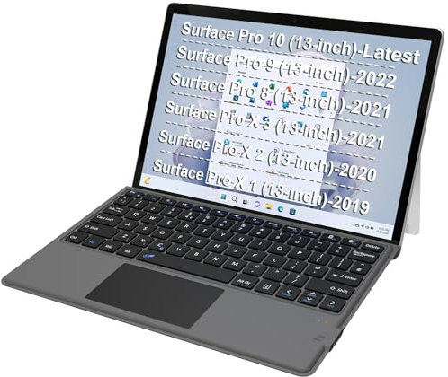 Arteck Microsoft Surface Keyboard Type Cover, Ultra-Slim Portable Bluetooth Wireless Keyboard with Touchpad, Built-in Rechargeable Battery for Surface Pro 10, Pro 9