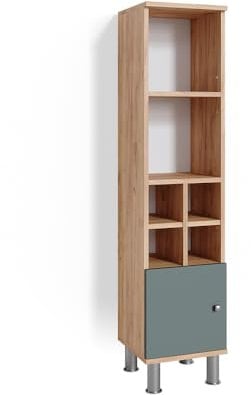 Vicco Midischrank Fynn, Badmöbel, Grün/Goldkraft Eiche, 30 x 130.6 cm kleine Tür