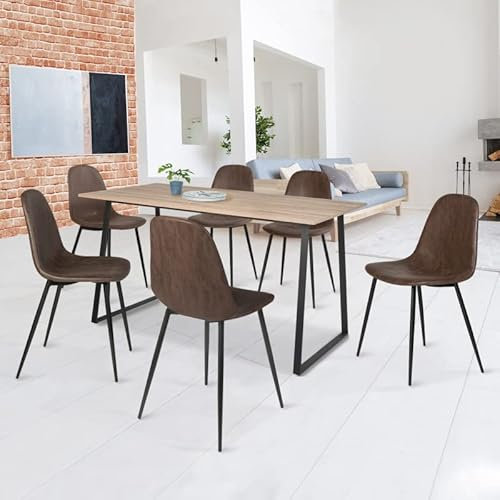 IDMarket – Juego de 6 sillas vintage Dali marrón para comedor