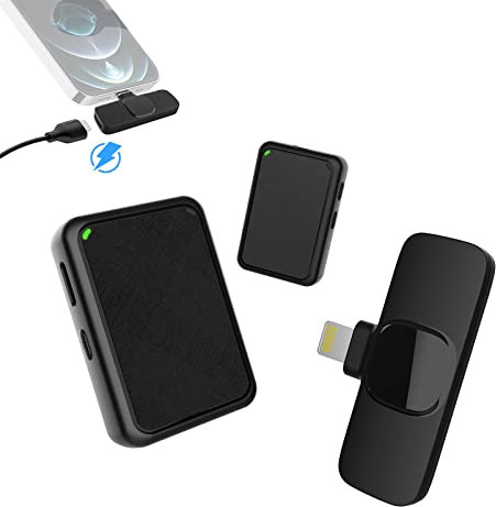 Kabellos Lavalier Mikrofon,Gimpro MB1X(A) 2.4GHz【Lightning】2TX&1RX Drahtloses Ansteckmikrofon mit 1 Druck Stummschaltung 3 Modus Denoise für Vlog Live-Streaming,Kabellos-Lavalier-Mikrofon-iPhone-iPad