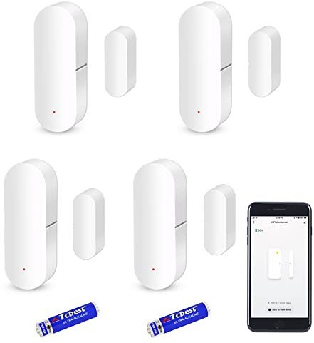 Sensor de puerta WiFi, sensor inteligente de contacto de ventana para seguridad del hogar, alarma inalámbrica compatible con Alexa y Google Assistant, no requiere concentrador, (8 pilas AAA