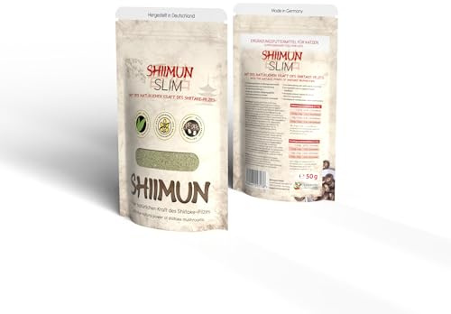 Complement Alimentaire pour Chat pour la Gestion du Poids des Chats Obèses ou Stérilisés, Facile à Utiliser - Shiimun Slim Von I Love My Cat - 50g. Enrichie en Nutriments Naturels.
