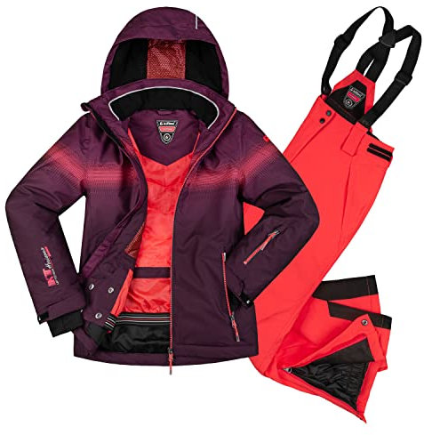 Killtec Mädchen Skianzug Größe 164 aus Skijacke Glenshee Pflaume und Skihose Nadiana Neon Coral