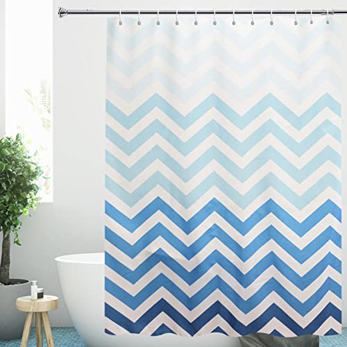 YISURE Duschvorhang Textil mit Gewicht Saum, Streifen Farbverlauf Blau Badvorhang Duschvorhänge für Badewanne, Breite 180 x Höhe 240cm