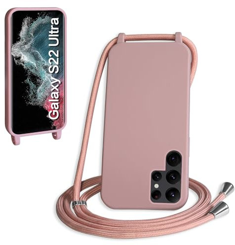WenBaby Coque avec Cordon pour Samsung Galaxy S22 Ultra,Collier pour Étui bandoulière Colliers de cellulaire Mince Antichoc Réglable Lanyard Silicone Case,Couleur Lotus