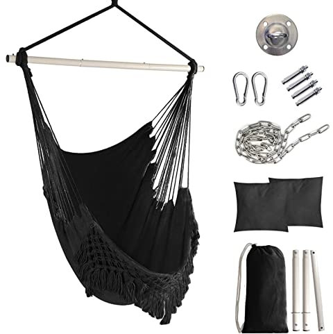 Mingfuxin Sièges Suspendus, Chaises Pivotantes Suspendus, Chaises Hamac avec 2 Coussins de siège Poche latérale Amovible pour Barre de Support en métal Siège de balançoire pour intérieur extérieur