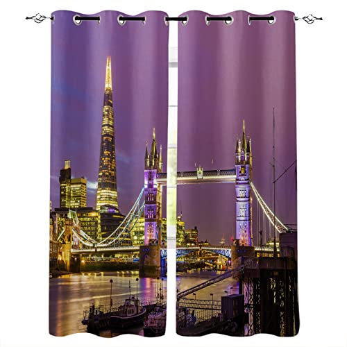SJSXWQN Tende per Interni Vista Notturna Viola Di Londra Tende Camera da Letto con Occhielli Tenda Oscurante Termica Isolante per Camera da Letto e Soggiorno 2 Pezzo L 140 x A 210 CM