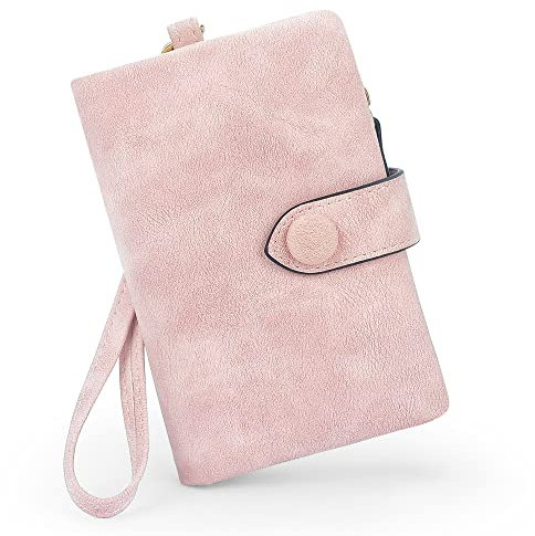 SNCCJ Portafoglio Donne con Blocco RFID, Grande Capacità Portatile Corto Borsellino in Pelle Morbido per Signore con Portamonete (Rosa)