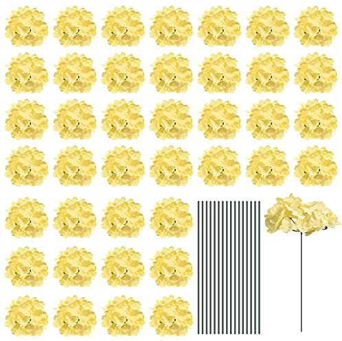 sourcing map Silk Artificial Hydrangea Flowers, 30 Set, Yellow, 6 Head, 5.9 Stem, Realistic Style, Perfect for Weddings & Parties