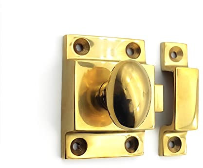 Infinity Decor Polished Brass Kitchen Cupboard Catch with Attached Thumb Turn Latch Lock – Suitable for Wardrobe Dresser Furniture Doors