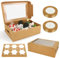 ZOFUN 50 Pack Kraft Cupcake Boxes 6 Hole, 24 x 16 x 7.5cm Cup Cakes Boxes with 2 Rolls Ribbon, Bulk Cardboard Cupcake Box with Clear Window, Brown Cupcake Container for Cookie Muffin
