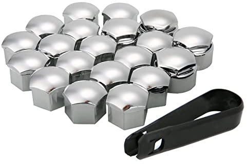 HABITZ 20pcs / Set 17mm Kits de Cache-écrous de boulons de Roue compatibles for Ford Peugeot Citroen Capuchons de boulons de Protection for Jantes de boulons de Protection extérieure Argent
