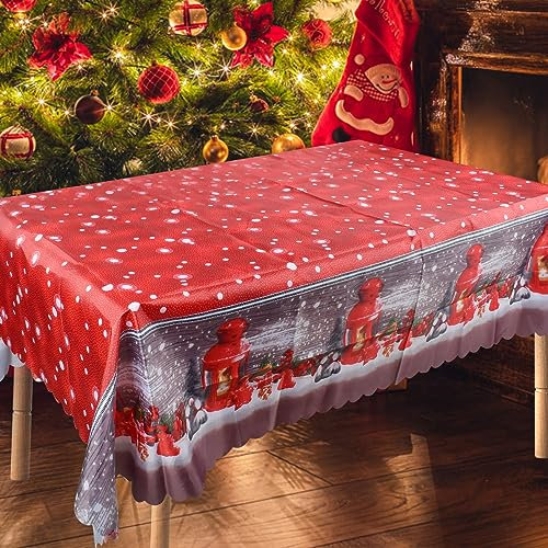 Weihnachtstischdecke, 150x180 cm Rechteckige Tischdecke Rot Tischläufer, Groß Abwaschbar Weihnachts, Weihnachtsmann für Weihnachten Urlaub Party Tischdekoration