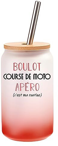 Planetee Verre Cocktail course de moto c'est ma routine | Idée Cadeau Verre à Eau avec Paille