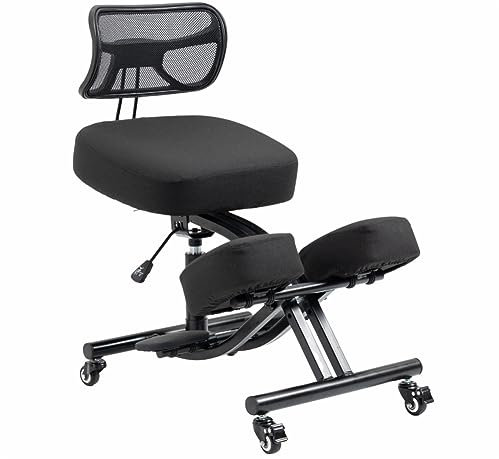 BLACK POINT Ergonomischer Kniestuhl aus Leinen O'KNEEL PRO für Zuhause und Büro. Ergonomischer Bürostuhl (schwarzer Leinenbezug im Lieferumfang enthalten)