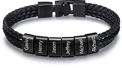 Glooraca Personalisierte Herren Lederarmband mit 1-8 Namen eingraviert, Benutzerdefinierte Geflecht Armband für Vater, Ehemann, Geschenke