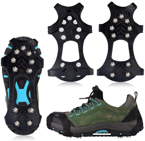 Qooloo Schuhspikes Schuhkrallen für Winter Schuhspikes mit 11 Edelstahl Zähne Spikes aus kältebeständigem und langlebigem Bio-Silikon und Edelstahl Schuh Spikes Steigeisen für Bergschuhe (M)