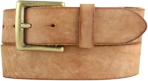 BELTINGER Gürtel mit altmessing Gürtelschnalle aus weichem Vollrindleder 4 cm | Jeans-Gürtel 40mm | Ledergürtel Vintage-Look | Tabac 125cm
