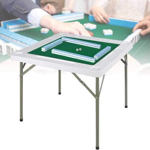 NVYAZJ Folding Mahjong Table, Square 4 Player Card Poker Table with 4 Cup Holders & Chip Trays 90 * 90cm Green Table Felt for Playing Mahjong, Dominoes, Poker Card, Board Games