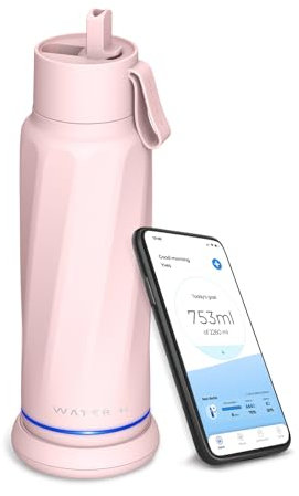 WaterH Vita Botella de agua inteligente con recordatorio para beber agua, botellas de agua aisladas al vacío sin BPA con popote, botella de seguimiento de agua de admisión Bluetooth, ideal para regalo