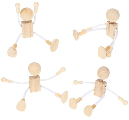 ARTIBETTER 4 Stück Holzpflockpuppen Unvollendete Hölzerne Menschenpuppenroboter Körper-Actionfiguren-Modellspielzeug Puppen Mit Beweglichen Gelenken Kreative Formbare