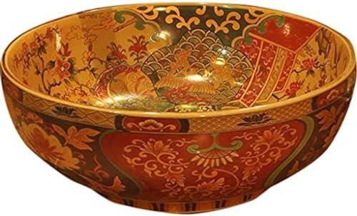 Badezimmer-Waschtisch, Waschbecken über der Theke, Waschtisch, Badezimmer, farbiges Vintage-Aufsatzbecken, Garten-Kunst-Keramikwaschbecken, B, 40 x 15 cm