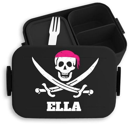 Bento Box Midi Lunchbox für Mepal Bentobox - Pirat - Kinder Brotdose Piratin Totenkopf | Piratinnen - 900 ml - Schwarz - einschulung piraten brotbox kindergarten