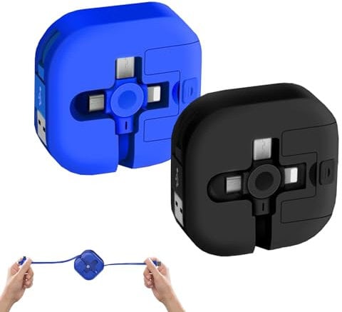2Pcs 3 In 1 Data Cable Phone Stand, 3A Multi Fast Charger Cable 1m, Retractable Multi-Phone Charging Cable With Light-ning/Type C/Micro Usb Ports For Laptops, Phones And Other Types (Blue+Black)