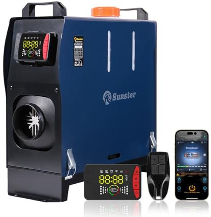 Sunster Upgrade 12V 24V 8KW Diesel Air Heater with Bluetooth APP Control night heater diesel All-in-One with Remote Control &LCD Monitor for Car Trucks Boat Bus RV and Trailer campervan tent