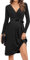 hohololo Robe de maternité à manches longues, col en V, robe de maternité, grossesse, longueur genou, Noir-a, XL