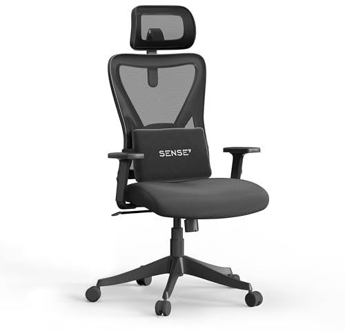 SENSE7 Tone Bürostuhl Ergonomisch, Schreibtischstuhl mit Dynamischer Lordosenstütze, Verstellbarer Kopfstütze, Atmungsaktivem Netzrücken, Komfortabler Office Chair für Büro, Home Office, Gaming