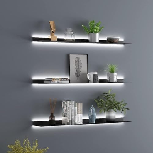 FCYNNV Wandregal Schwebende Regale Lichtemittierende Regale, Wandbehang Kreatives Bücherregal Schwebende Wandregale Eingebautes Beleuchtetes LED-Licht, 60CM