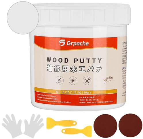 Mastic à Bois 500g, Mastic À Bois Décoratif Rebouche Bois pour Gros Trous et Fissures Bois Clair, Séchage Rapide (Blanc)