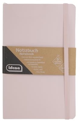 Idena 11120 - Notizbuch Eco, Rosa, 13 x 21 cm, kariert, 70 g/m², 192 Blatt, mit Innentasche, Gummiband und Lesezeichen