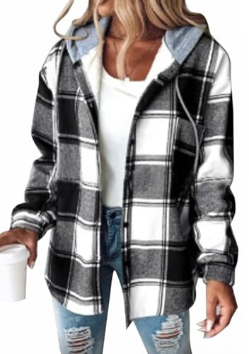 Minetom Veste a Carreaux Femme Chaud Doublure Polaire Sweat à Capuche Manches Longues Hoodie avec Boutons Automne Hiver Manteau