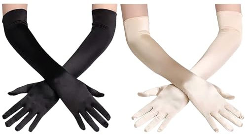 BDSHUNBF 2 Paar Handschuhe Lang, Opernhandschuhe 1920er, Classic Abendhandschuhe Damen, für Frauen Mädchen Halloween Karneval Fasching Fest Party Kostüm