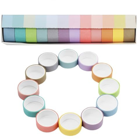 NJCXOLA 12 Rollen Washi Tape Set Regenbogen Masking Tape, Dekorative Washi Tape Kinder Klebeband Bunt für Scrapbooking, Handwerk Und Bullet Journals (2m x 15mm/Rollen)