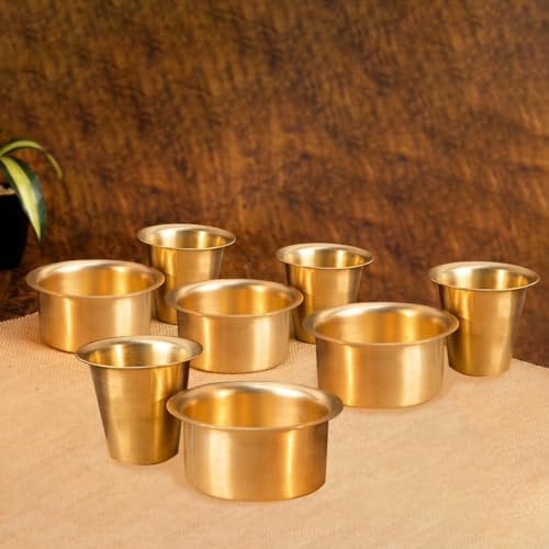 Brass Filter Coffee Dabara Set – Traditional South Indian Cup & Tumbler Set for Authentic Serving – Pital Finish – Set of 4
