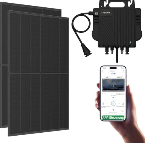 Growatt Balkonkraftwerk 880Wp: Trina Vertex S+ 440W Full Black Solarmodule mit Growatt NEO 800M-X Mikrowechselrichter, 800W Ausgangsleistung, WiFi, Komplettset für nachhaltige Energieerzeugung