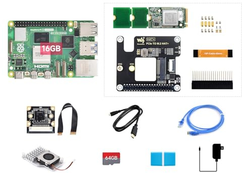Waveshare PI5-16GB AI Kit B, with Pi5-16GB & PI5 AI Acce B kit, BCM2712 Processor, 2.4GHz 4-Core 64-Bit Arm Cortex-A76 CPU, RP1 I/O Controller
