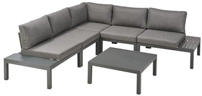 Liadomo Loungeset San Carlo - 6-teilig - modulare Ecklounge - verstellbar - Aluminium-Ablagen - mit Loungetisch - Aluminium-Gestell - Outdoor-Kissen