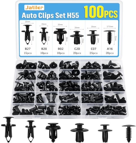 JatilEr Lot de 100 clips de fixation pour voiture, H55, 6 types de rivets à expansion, en nylon, en plastique, kit de fixation universel