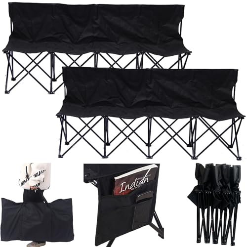 MESCXTY Fußballbank für 6 Personen, erweiterbarer Rasenstuhl, 6 Personen, faltbare Seitenbank, Teambank, Teamstühle für Fußball mit Tragetasche (4-Sitzer, 2 Stück)