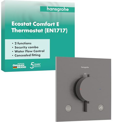 hansgrohe Ecostat Comfort E - thermostat concealed with security combination, thermostatic mixer with safety stop at 40 °C, thermostat square, mixer tap for 2 functions, brushed black chrome, 33716340