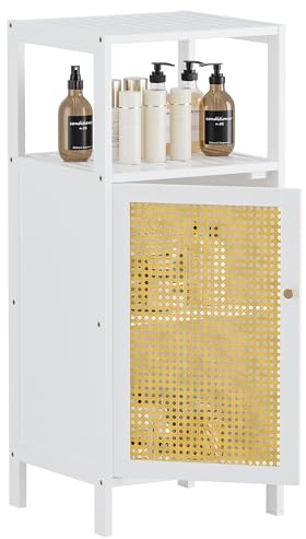 HITNET Armario de baño de Ratán, Mueble de Almacenamiento, Pequeño Gabinete de Suelo en Bambú con Puerta, Organizador Lateral Estrecho Independiente para Sala de Estar, Cocina, Entrada, Blanco