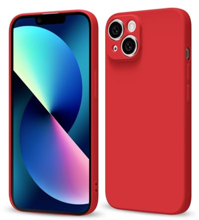 Svaove for iPhone 13 Mini Phone Case Liquid Silicone, Thin Ultra Slim Minimalist Phone Cover, Girly Cute Plain Bright Solid Color Matte Soft Rubber Jelly Gel Plastic TPU Bumper, Red