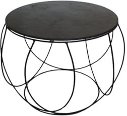 Kalu creations Runder Design-Tisch aus Eisen und Schiefer, Ø 60 cm, moderner Couchtisch, Höhe 51 cm, Tischplatte aus echtem Naturstein