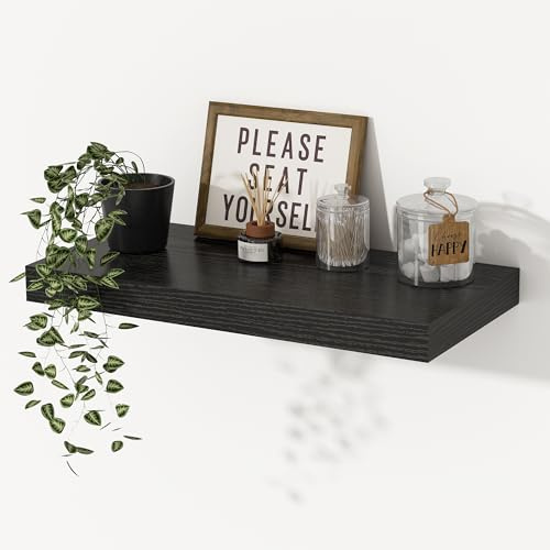 Feihorrm 29.5cm Deep Floating Shelves for Wall, 40cm Black Wooden Wall Shelf, Extra Wide Display & Storage Shelf for Kitchen, Bathroom, Living Room, Bedroom or Office Organizer