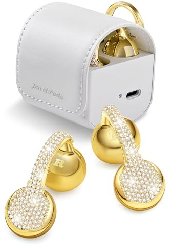 FUNNYEAH JewelPods C01 Pro Offener Kopfhörer, Stilvolle kabellose Bluetooth-Ohrhörer mit hervorragendem Klang (Retro, Gelbgold & Leder)