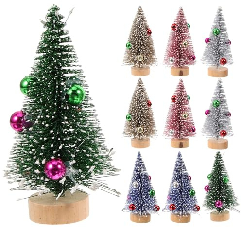 HAMPPLIES 12 Pezzi Alberi di Natale Mini Decorativi con Campanelli Addobbi Natalizi Artificiali per Tavolo Paesaggi e Feste Festive